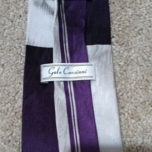Galo Cosinni Silk Purple and Silver Tie W Pocket Square